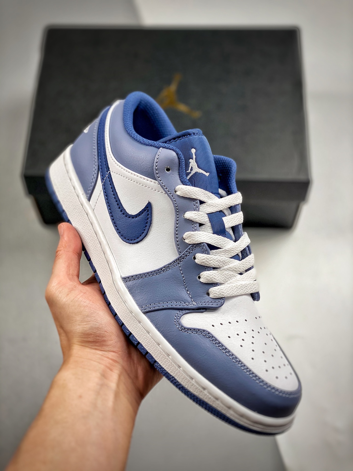 -4 Versión de verificación Air Jordan 1 Low Azul claro/Blanco Único en el mercado con piel de primera capa exclusiva, d…
