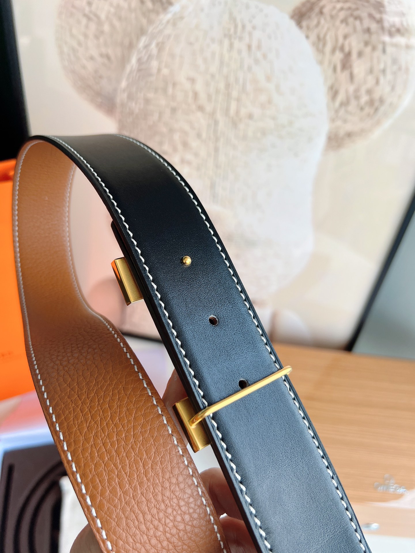 Hermes爱马仕   进口精选优质皮精钢四角亮面金属挂扣3.8cm腰带