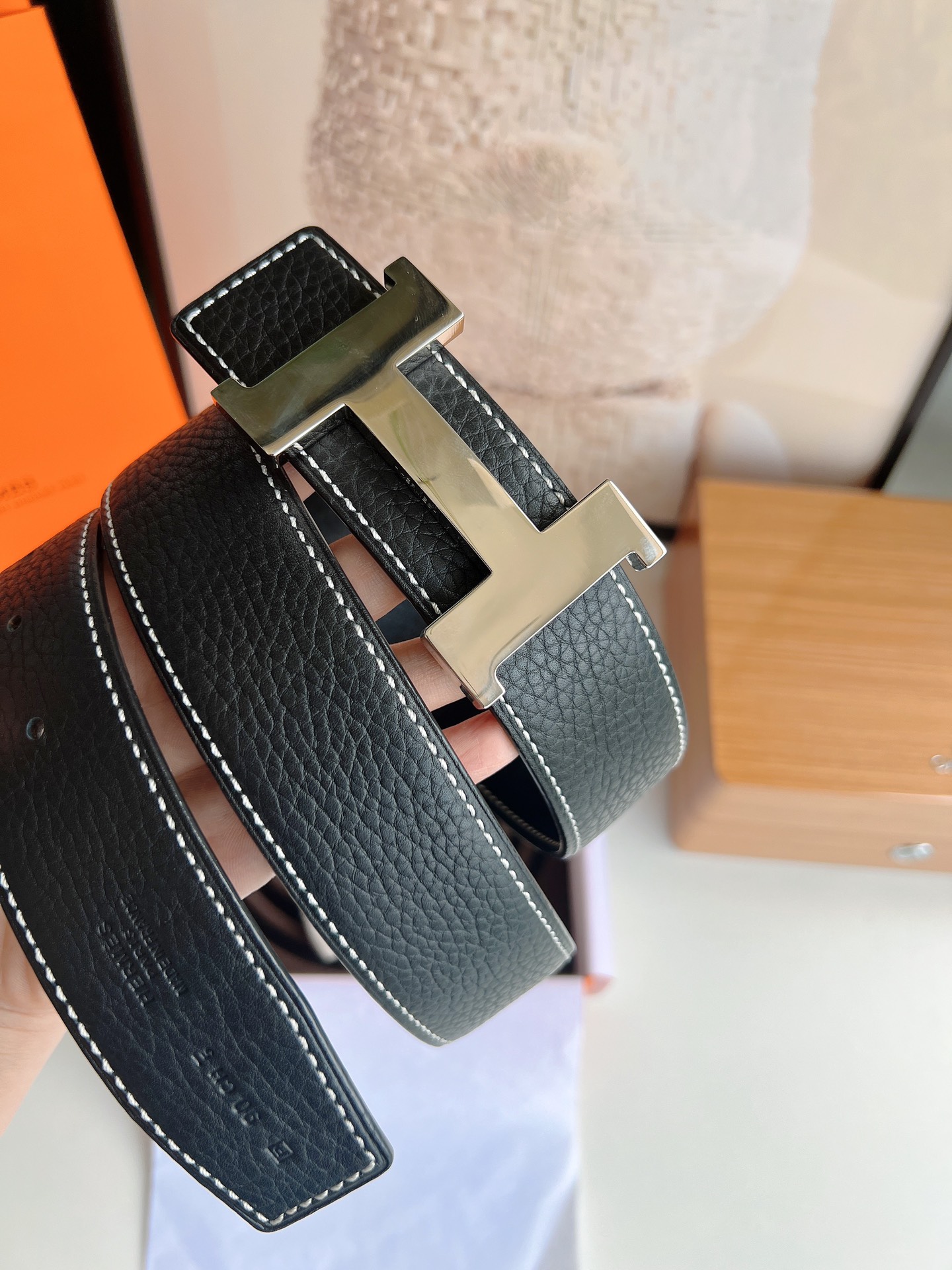 Hermes爱马仕   进口精选优质皮精钢四角亮面金属挂扣3.8cm腰带