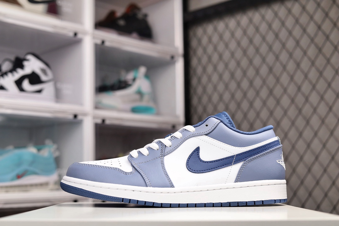 H0 过验版Air Jordan 1 Low 浅蓝白市场唯一独家头层皮打造 原鞋原档案开发 原厂皮料 原档冲孔鞋头 正确满胶鞋垫 四线拉帮 原厂织唛标 鞋舌高弹海绵填