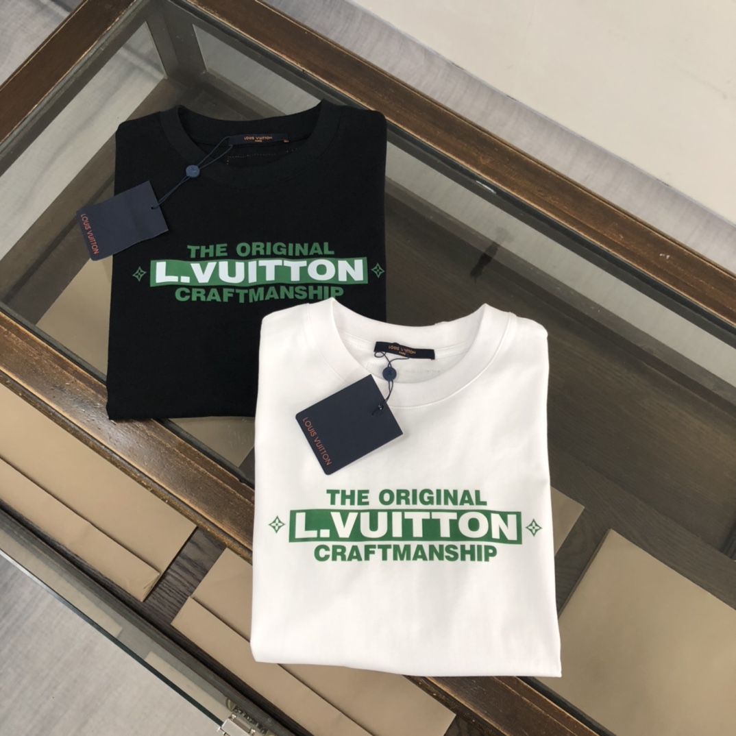 Louis Vuitton Clothing T-Shirt Black White Men Cotton Summer Collection Fashion Short Sleeve
