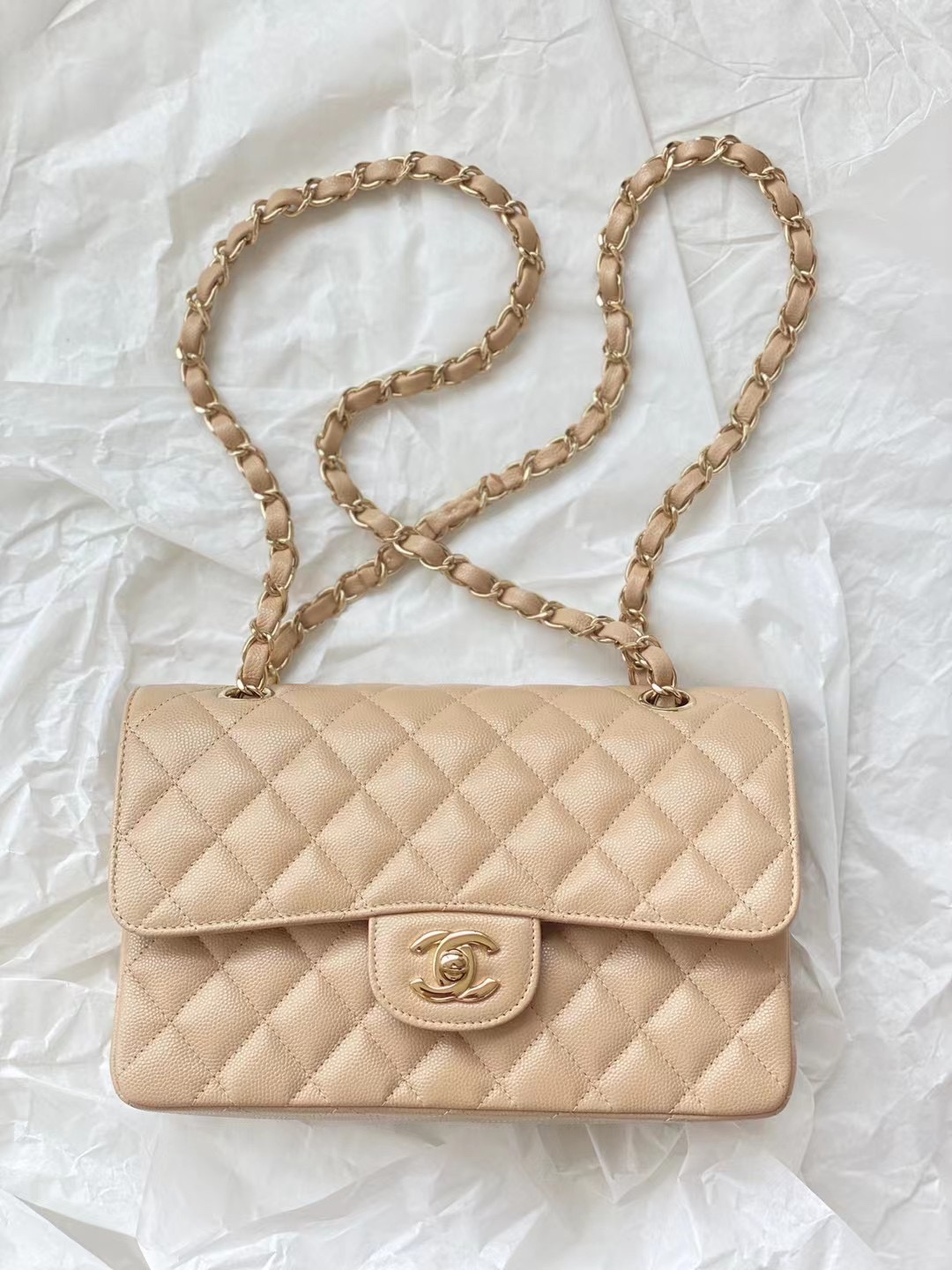 Chanel Classic Double Flap Quilted Caviar Gold tone Medium Beige   Shop  giày Swagger