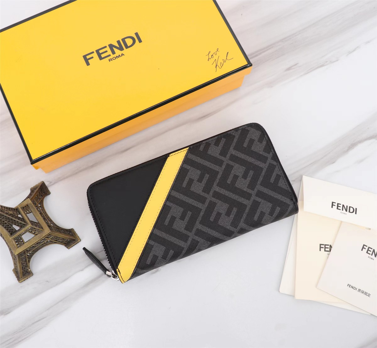 Fendi Wallet Black Grey Yellow Cowhide PU PVC Sheepskin Spring/Summer Collection