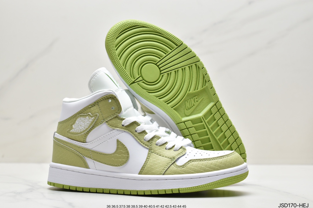 Air Jordan 1 Mid snake pattern white and green mid-top series DV2959-113