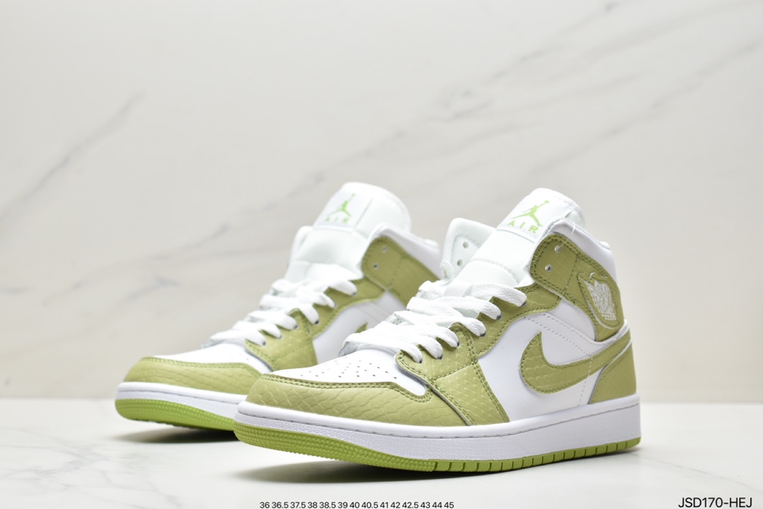 Air Jordan 1 Mid snake pattern white and green mid-top series DV2959-113