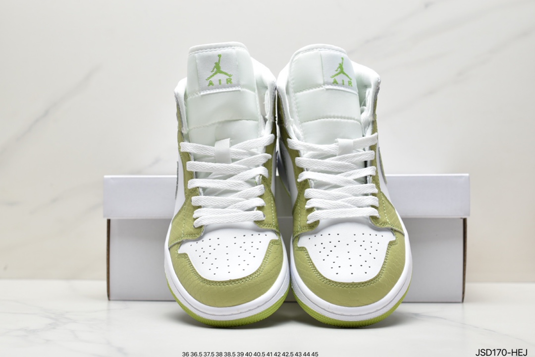 Air Jordan 1 Mid snake pattern white and green mid-top series DV2959-113