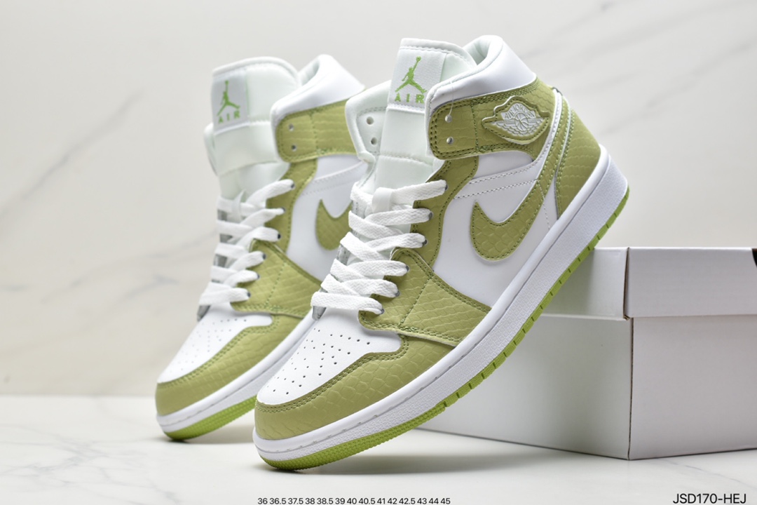 Air Jordan 1 Mid snake pattern white and green mid-top series DV2959-113