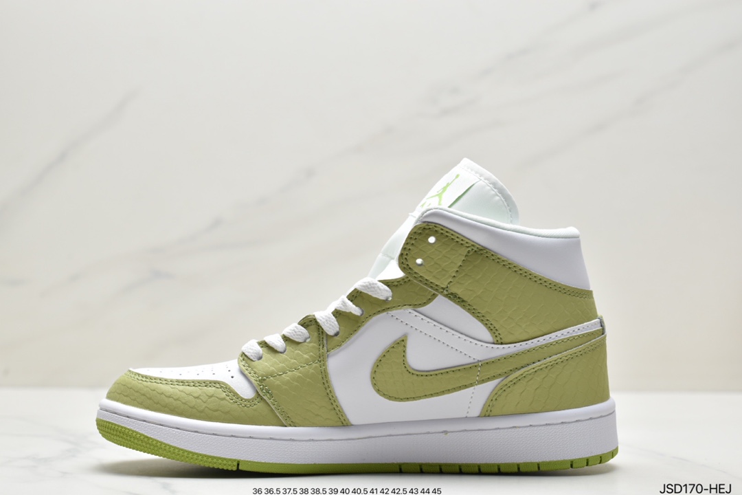 Air Jordan 1 Mid snake pattern white and green mid-top series DV2959-113