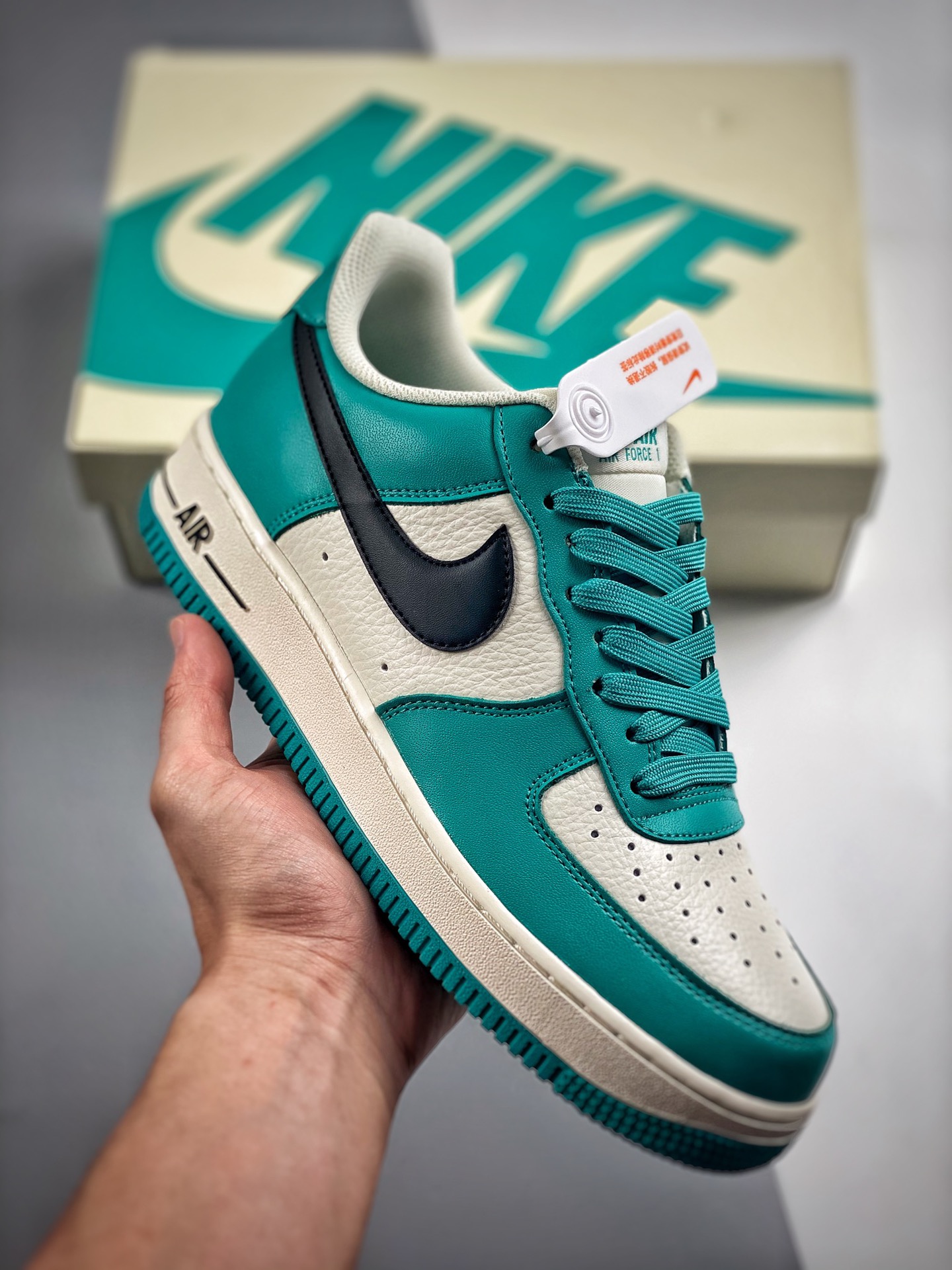 -3 Nike Air Force 1 Low '07 negro/beige/verde, zapatilla casual de caña baja Air Force 1, piel personalizada de fábrica…