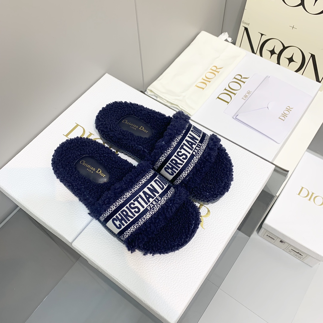 Dior Shoes Slippers Embroidery Wool Fall/Winter Collection