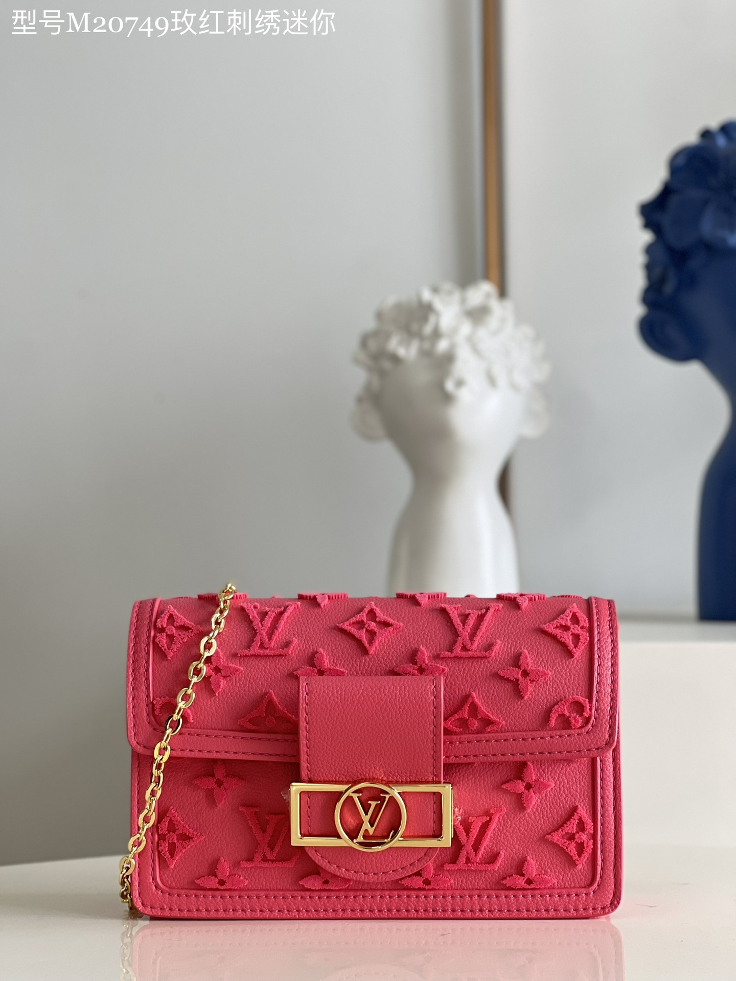 Louis Vuitton LV Dauphine Bags Handbags Red Rose Embroidery Cowhide Mini M20749