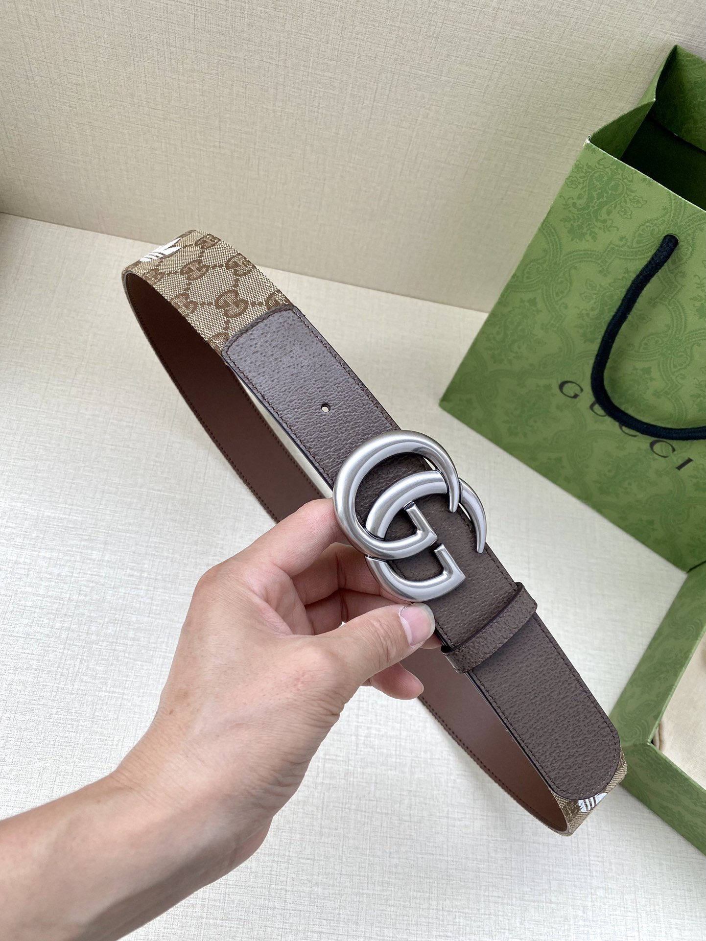 Adidas x Gucci Collaboration: Leather Belt with Gucci Trefoil Stamp