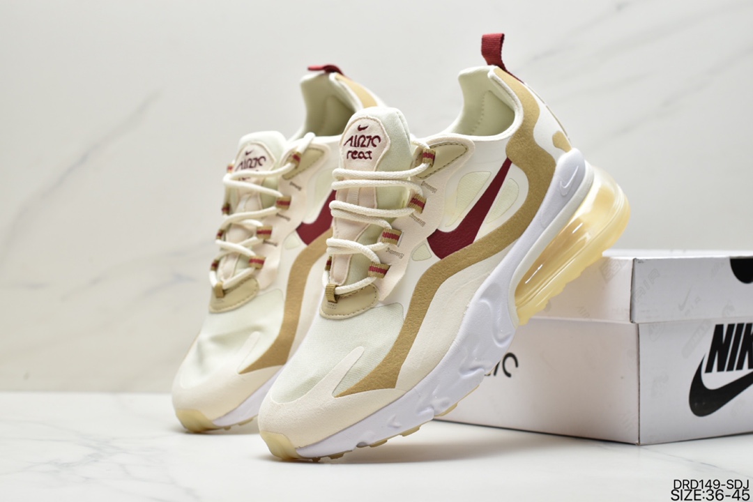 110 耐克Nike Air Max 270 React 270瑞亚赛车系列透气后半掌气垫百搭运动慢跑鞋CJ0620