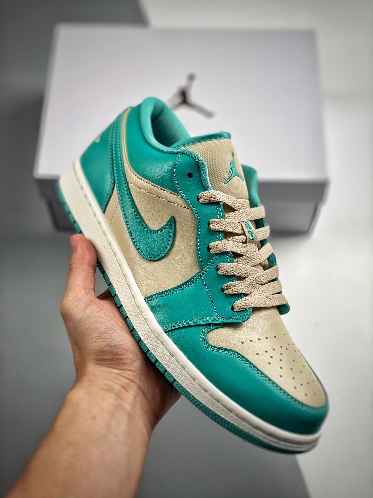 -4 Versión de verificación Air Jordan 1 Low Azul/Verde Único en el mercado con piel de primera capa exclusiva, desarrol…