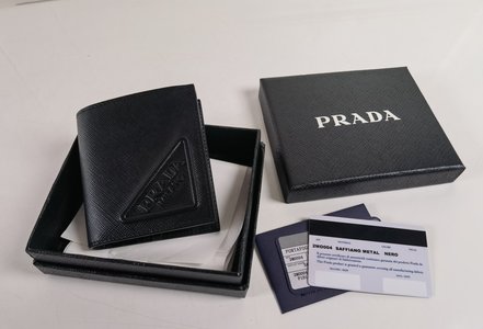 Prada Wallet Black Unisex Cowhide