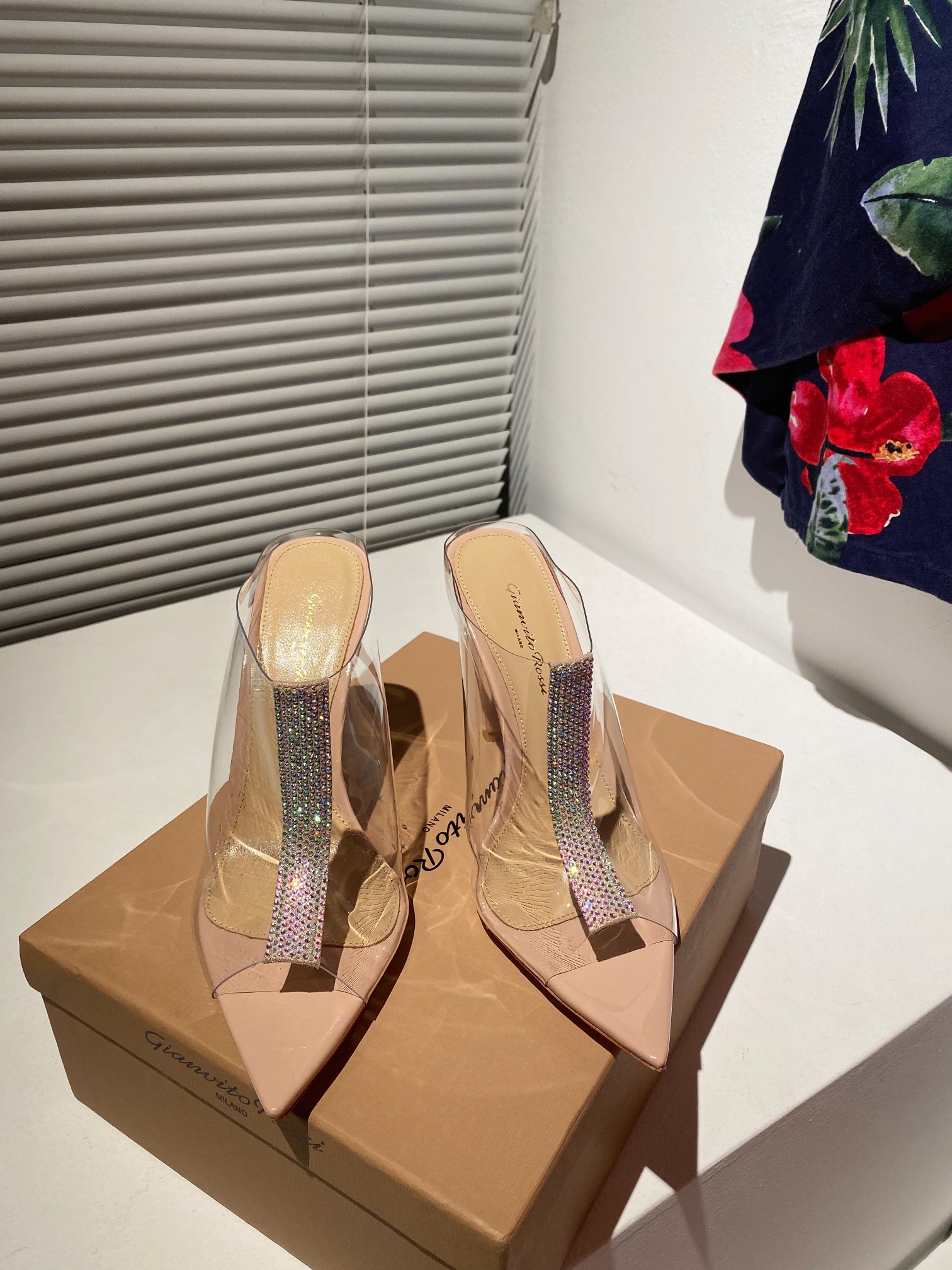 Gianvito Rossi Eiko Stiletto низкий каблук шлепанцы сандалии козья кожа + сетка + чешские стразы 10.5cm/8cm