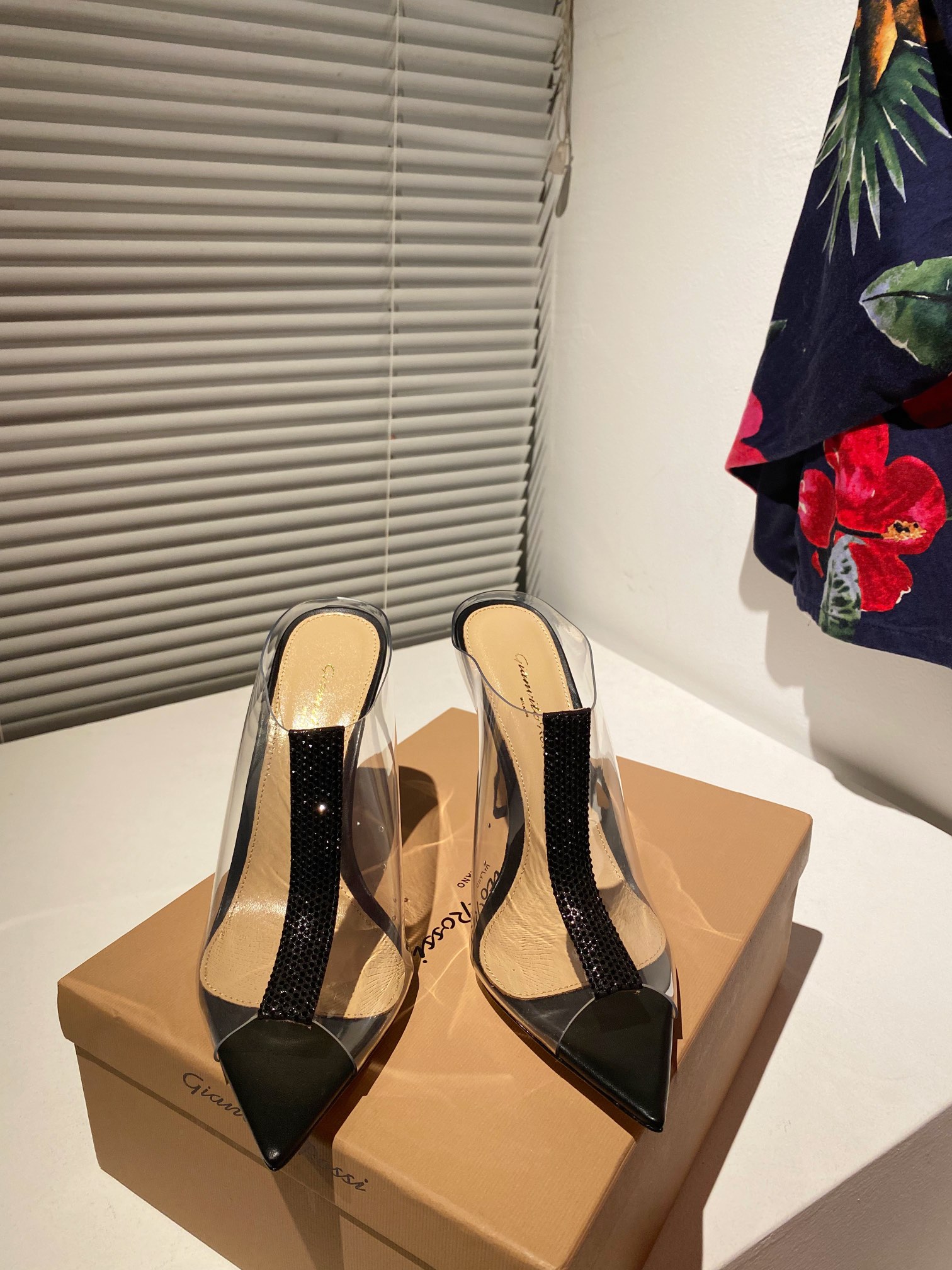 Gianvito Rossi Eiko Stiletto Low Heel Mules Sandals Suede + Mesh + Czech Stones 10.5cm/8cm