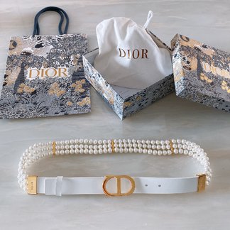 Dior Caro Belts White Calfskin Cowhide