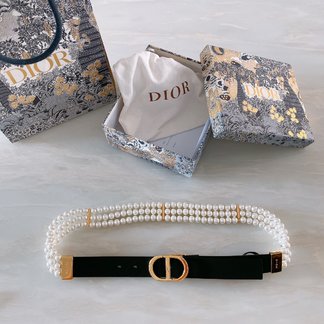 Dior Caro Belts White Calfskin Cowhide