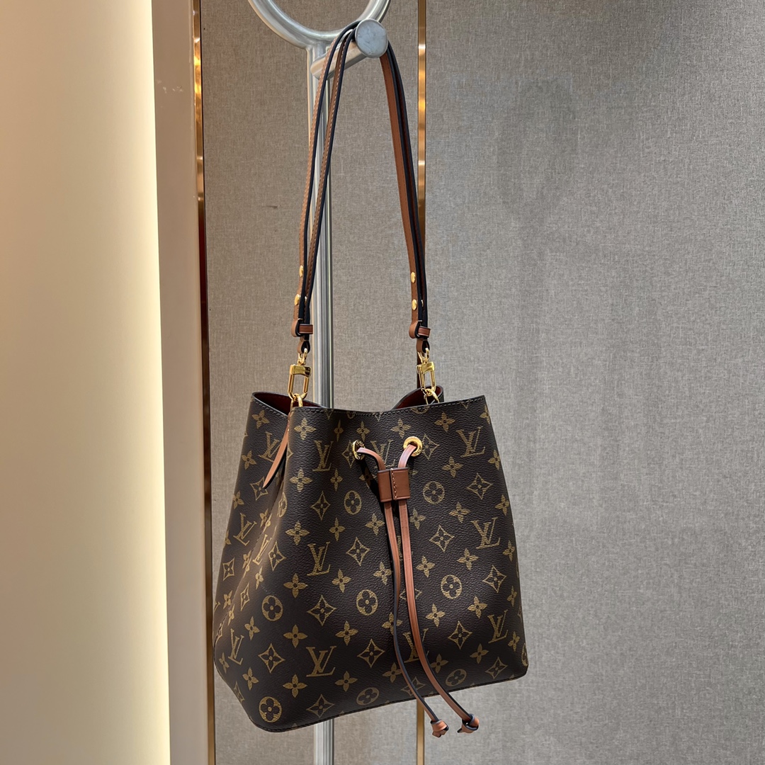 Louis Vuitton LV NeoNoe Bucket Bags Caramel Monogram Canvas Calfskin Cowhide M4488726