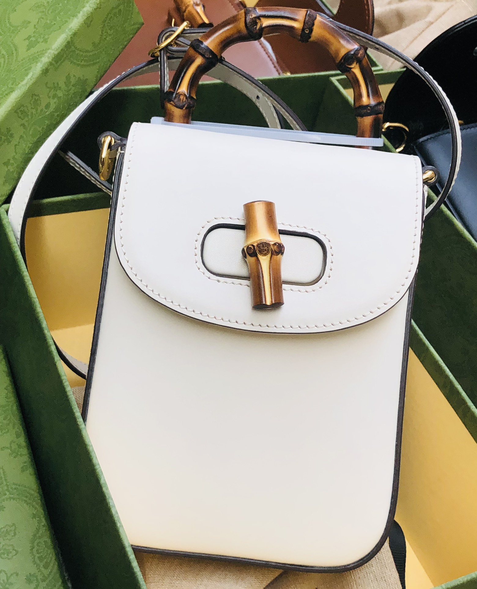 Bamboo bag with detachable long shoulder strap, 3 ways to use, crossbody, shoulder, handbag, backpack