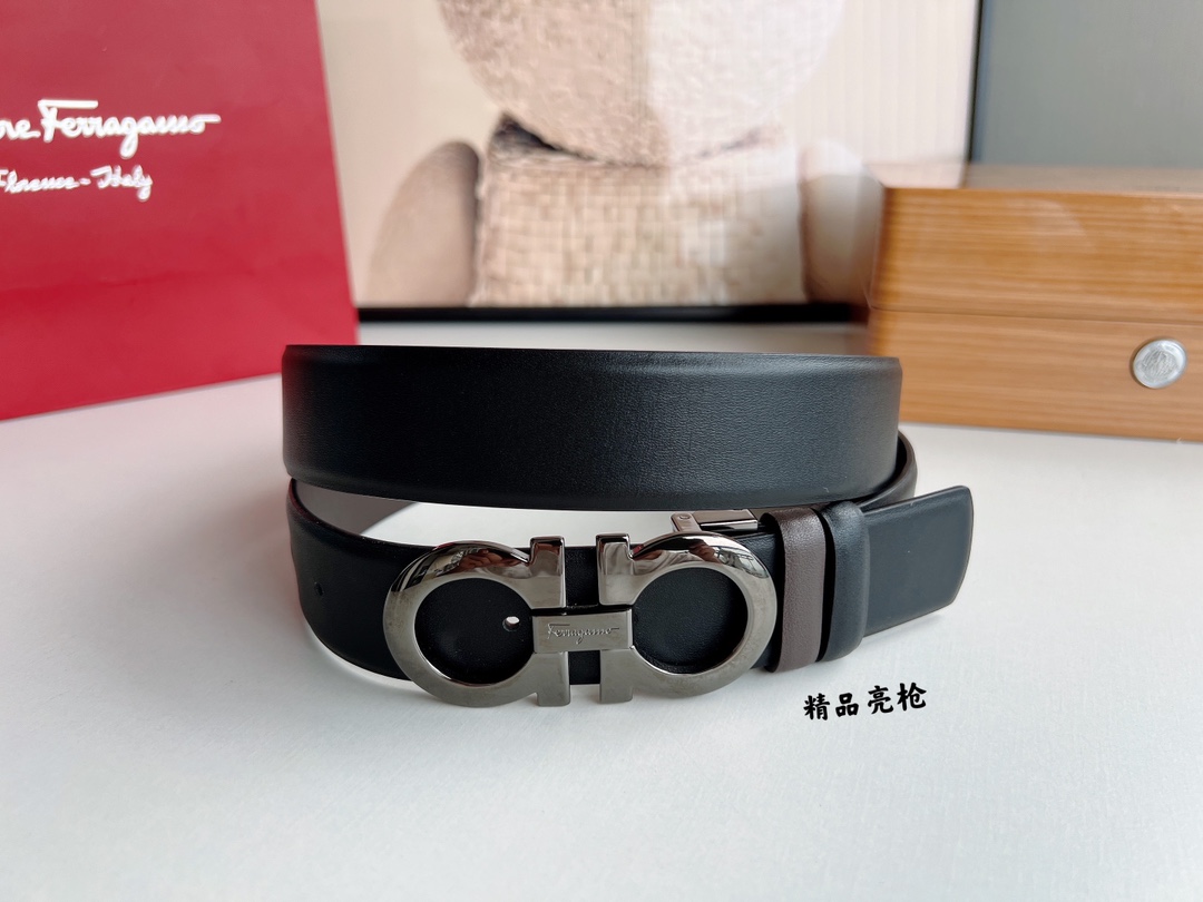 Ferragamo菲拉格慕男士3.5cm精品金属扣牛皮腰带