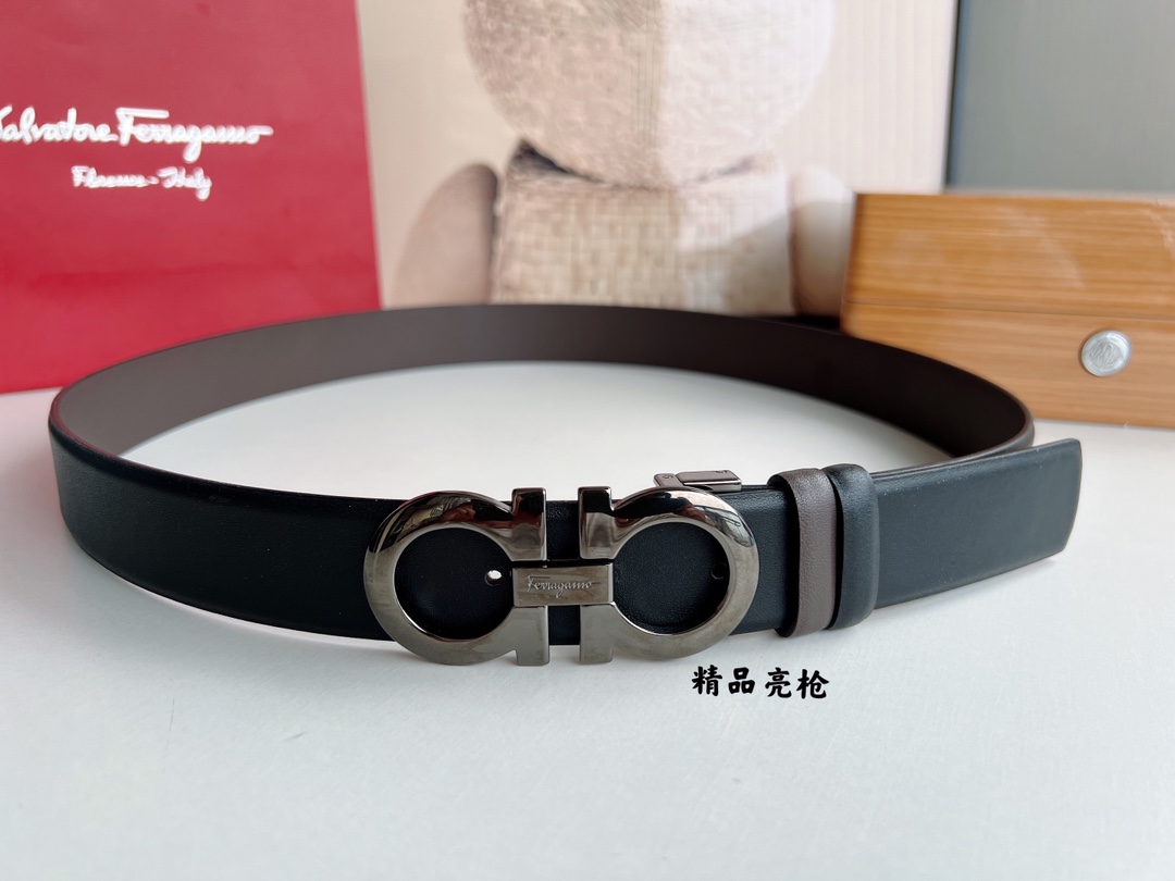 Ferragamo菲拉格慕男士3.5cm精品金属扣牛皮腰带