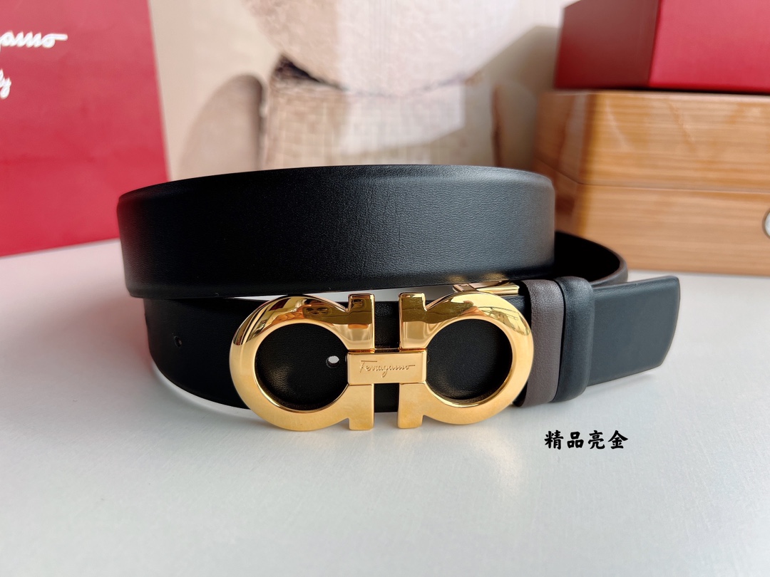 Ferragamo菲拉格慕男士3.5cm精品金属扣牛皮腰带