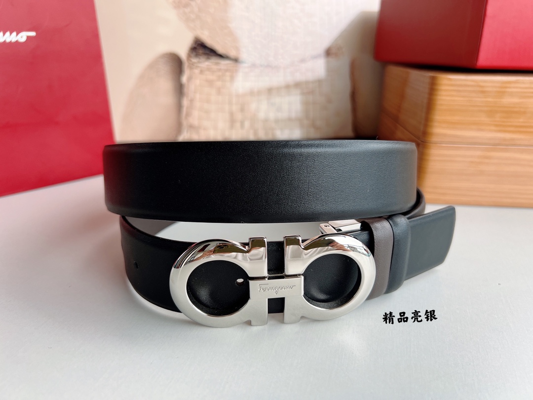 Ferragamo菲拉格慕男士3.5cm精品金属扣牛皮腰带