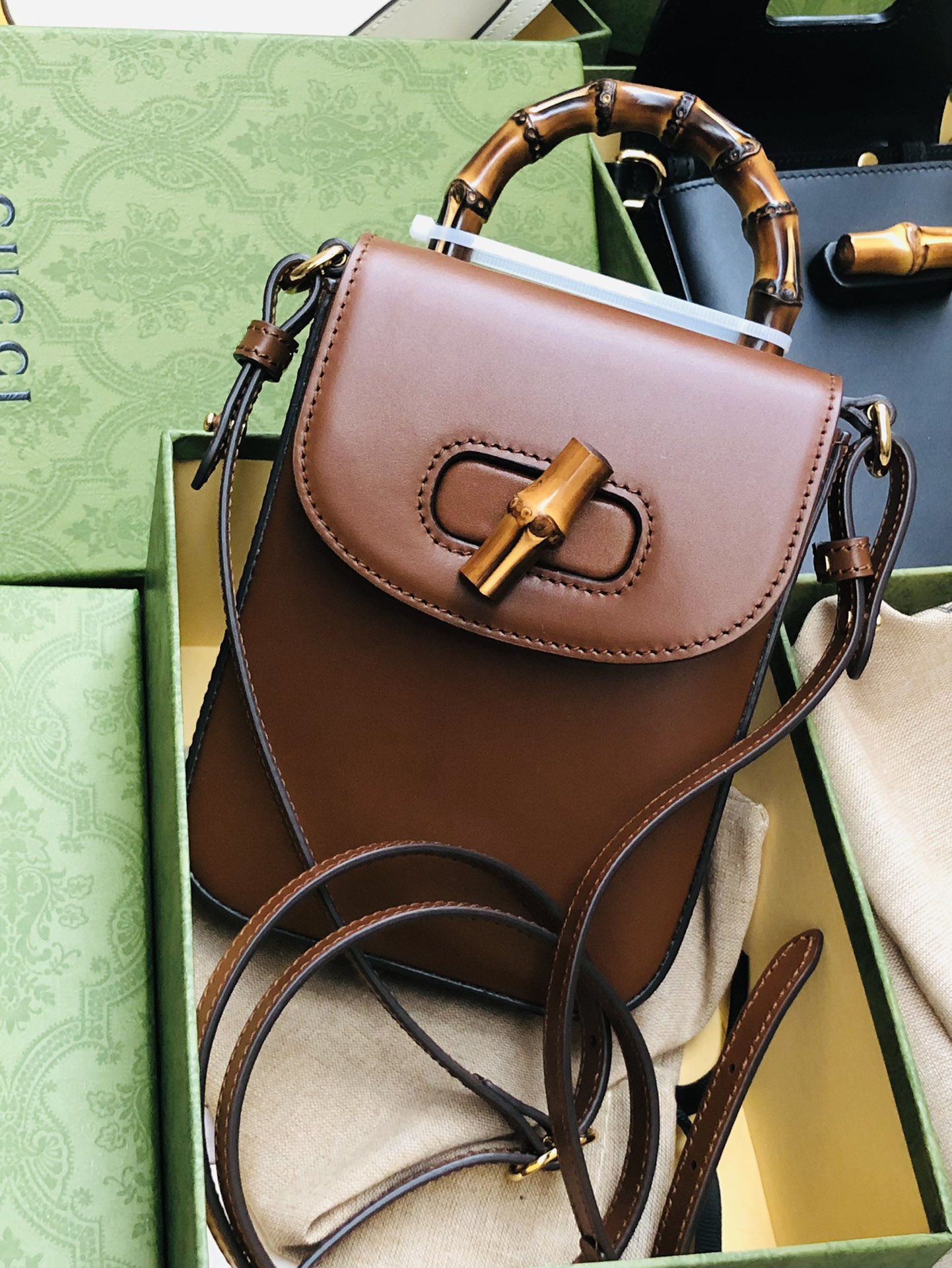 Bamboo bag with detachable long shoulder strap, 3 ways to use, crossbody, shoulder, handbag, backpack