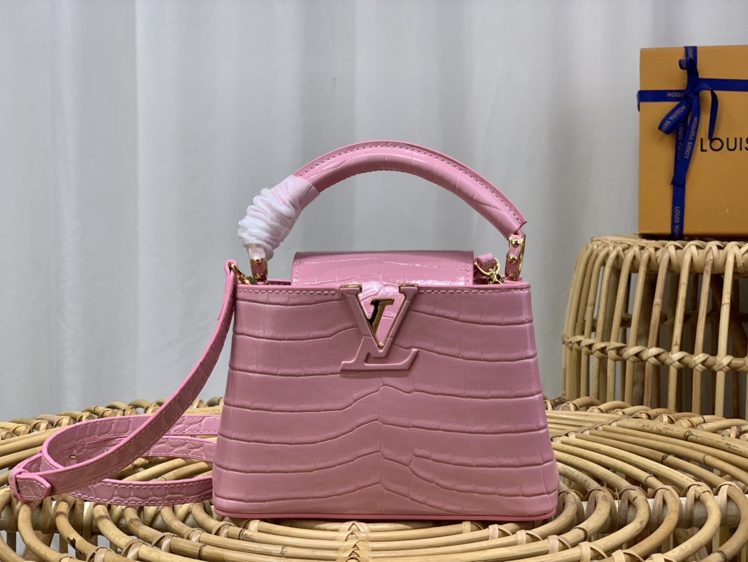 Louis Vuitton LV Capucines Bags Handbags Pink Crocodile Leather Goat Skin Sheepskin N93163
