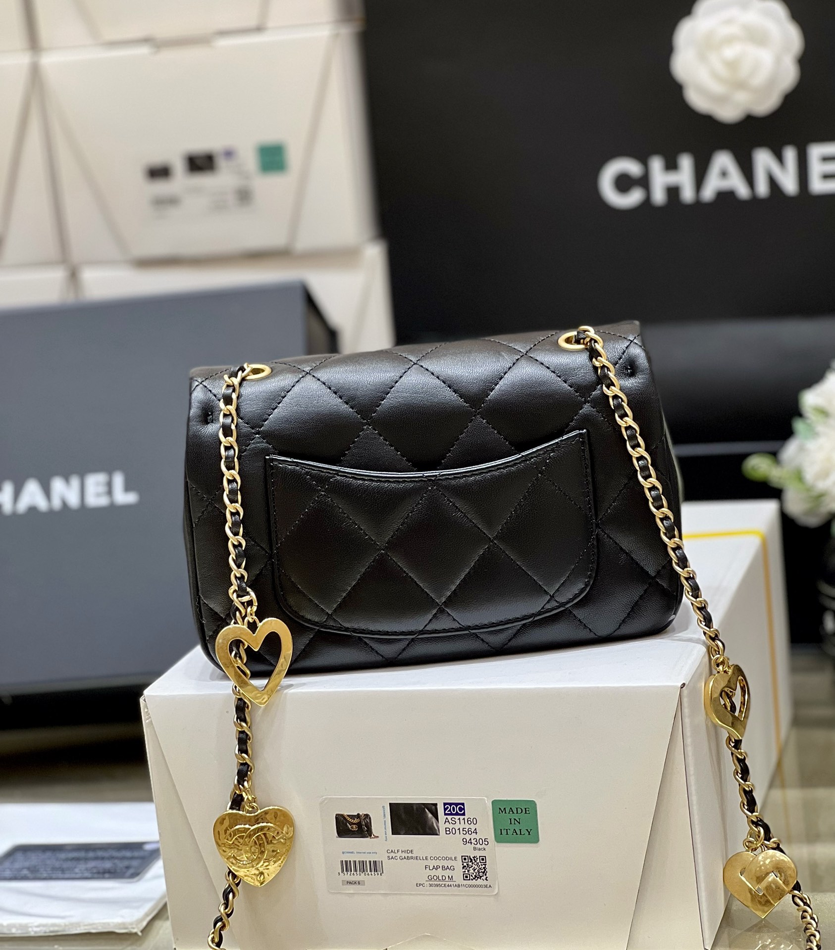 CHANEL CF限量版爱心吊坠链条包 AS3457黑色