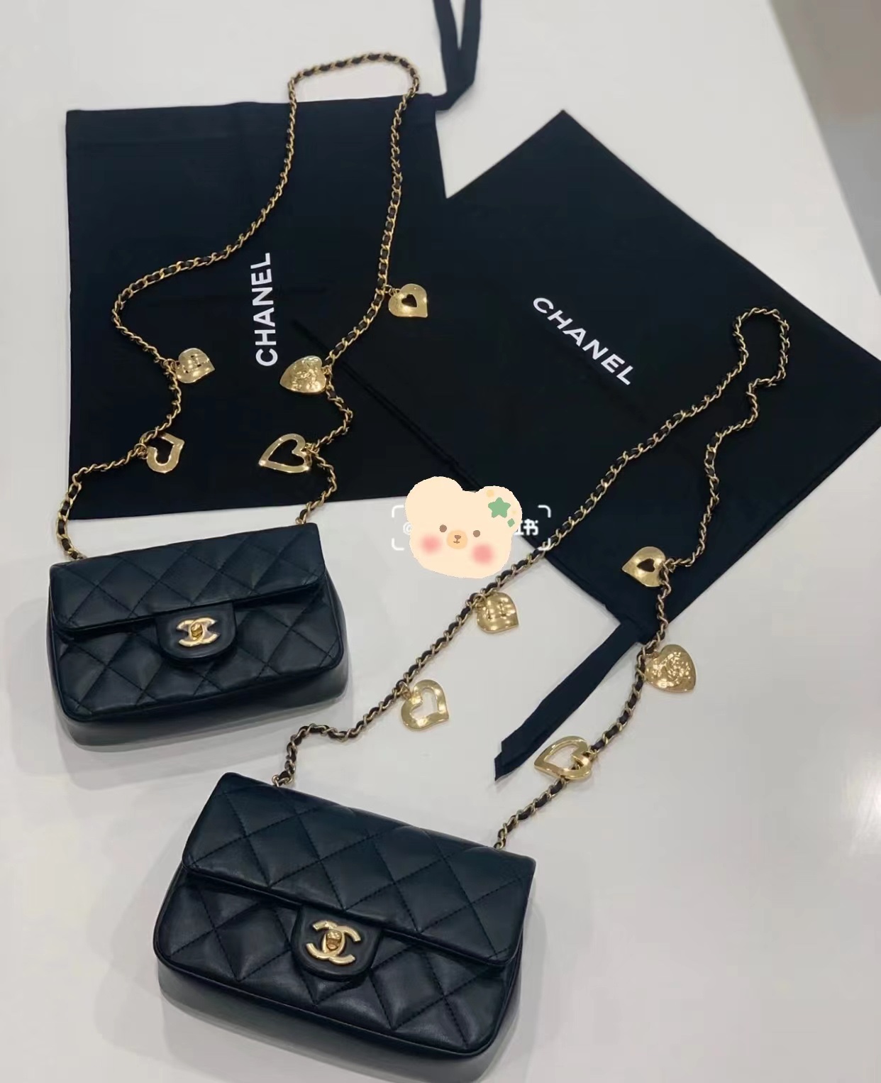 CHANEL CF限量版爱心吊坠链条包 AS3457黑色