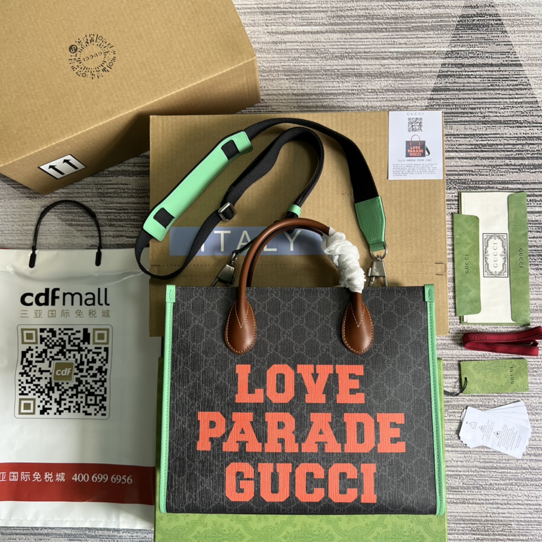 Сумка-тоут Gucci Love Parade GG Supreme холст с кожаной окантовкой