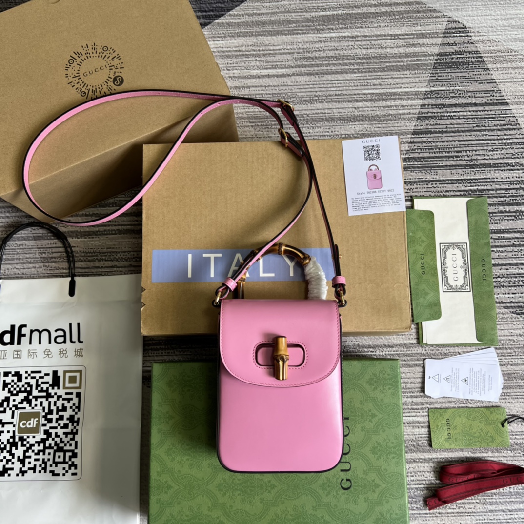 GUCCI Bamboo Series Small Bag Leather Detachable Shoulder Strap