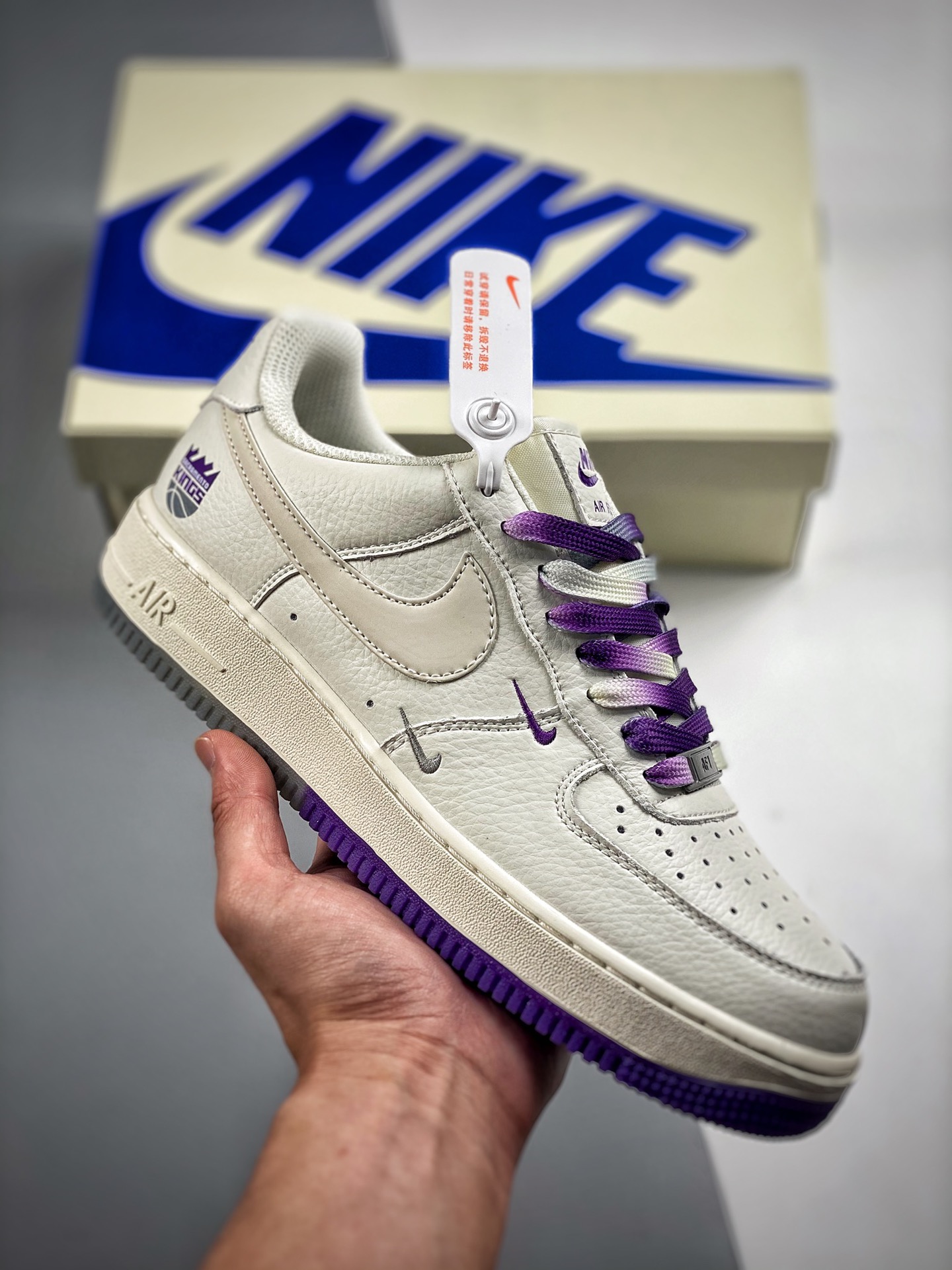 -4 Nike Air Force 1 Low '07 Blanco Púrpura Air Force 1 Low casual zapatillas de skate, cuero personalizado, impresión 3…