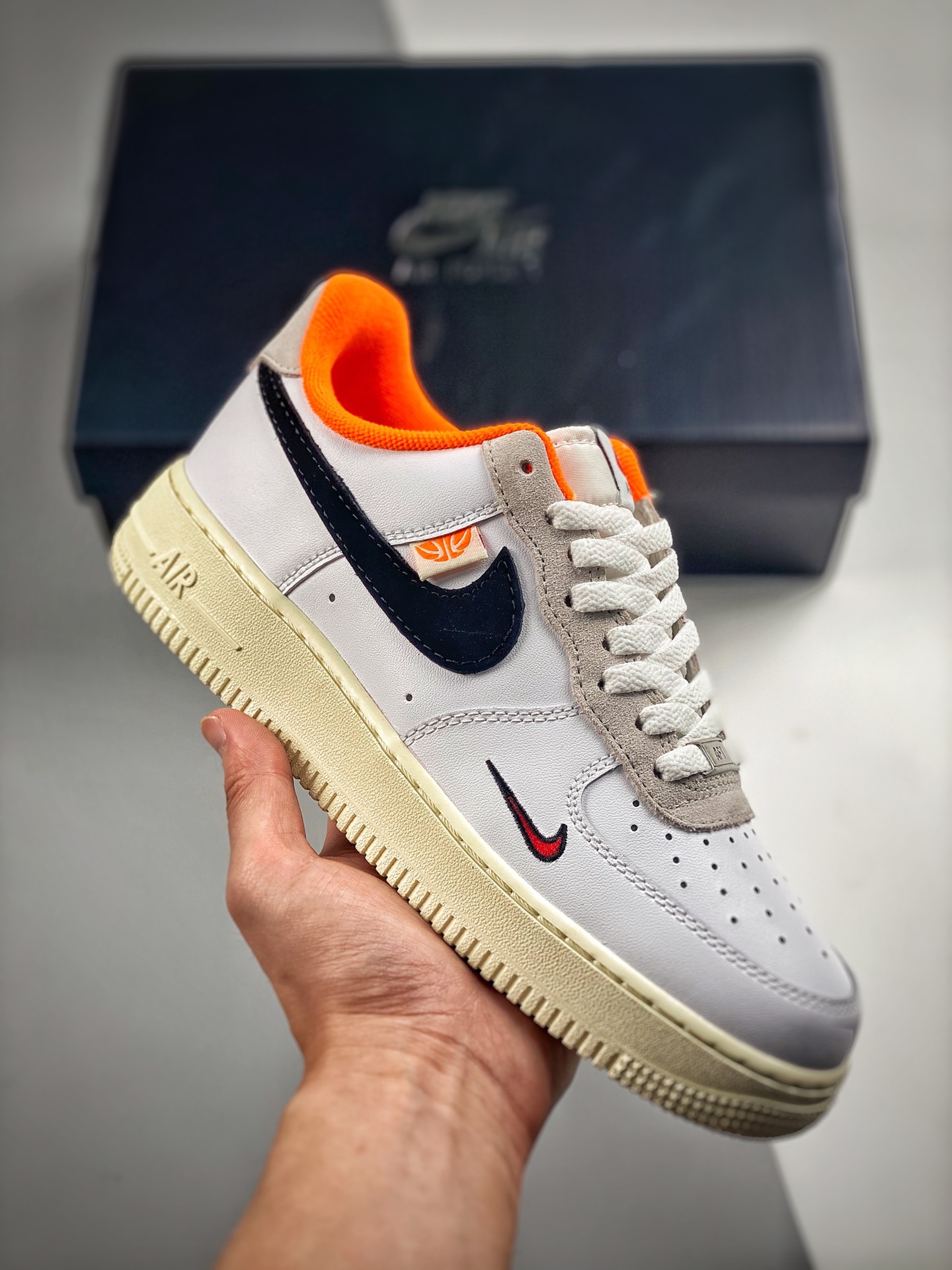 -4 Nike Air Force 1 Low '07 Blanco Negro Naranja Air Force 1 Low casual zapatillas de skate, cuero personalizado, impre…