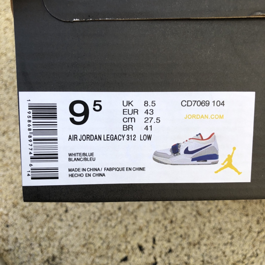 NIKE男鞋AirJordan Legacy 312 Low缓震运动篮球鞋CD7069-104
