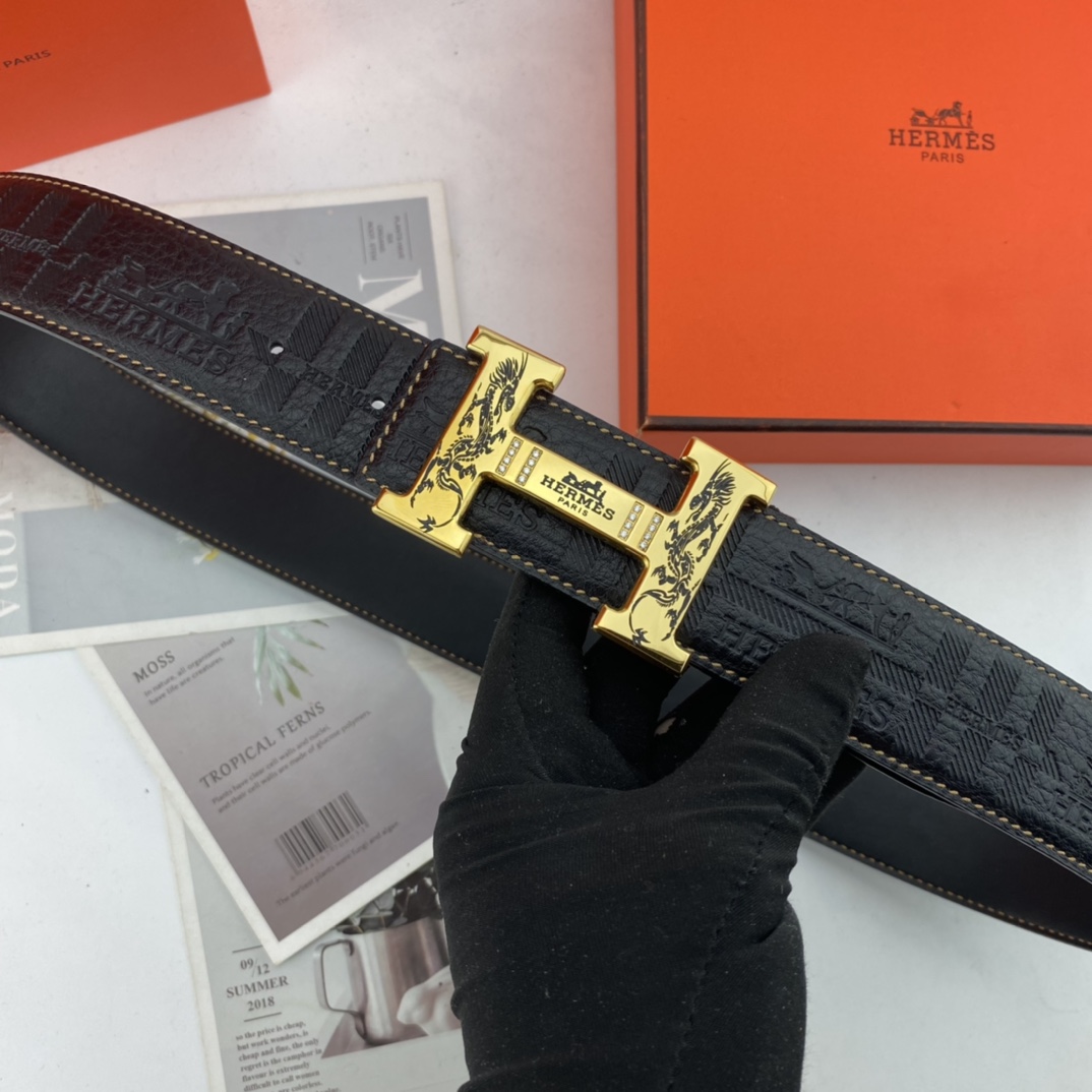 I5 Hermes 爱马仕  男士双面皮腰带38mm 双面进口花纹皮压制.可双面使用 专柜走线 搭配钻扣