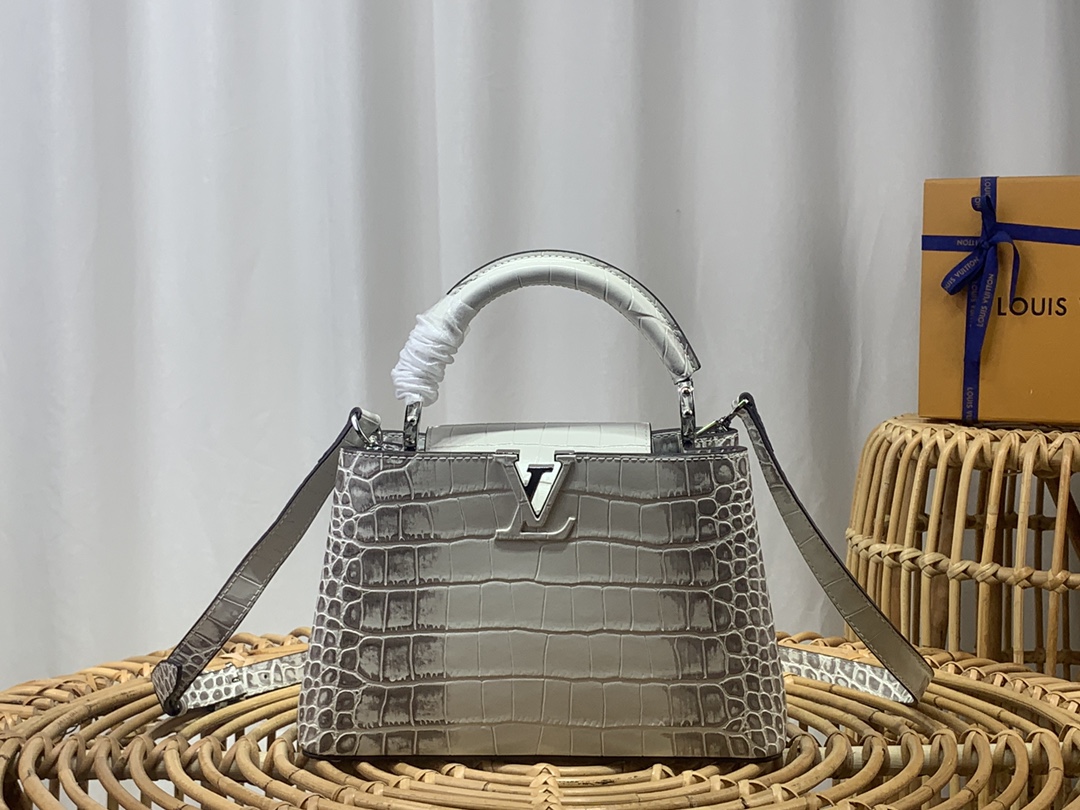 Louis Vuitton LV Capucines Bags Handbags White Crocodile Leather Goat Skin Sheepskin N93163