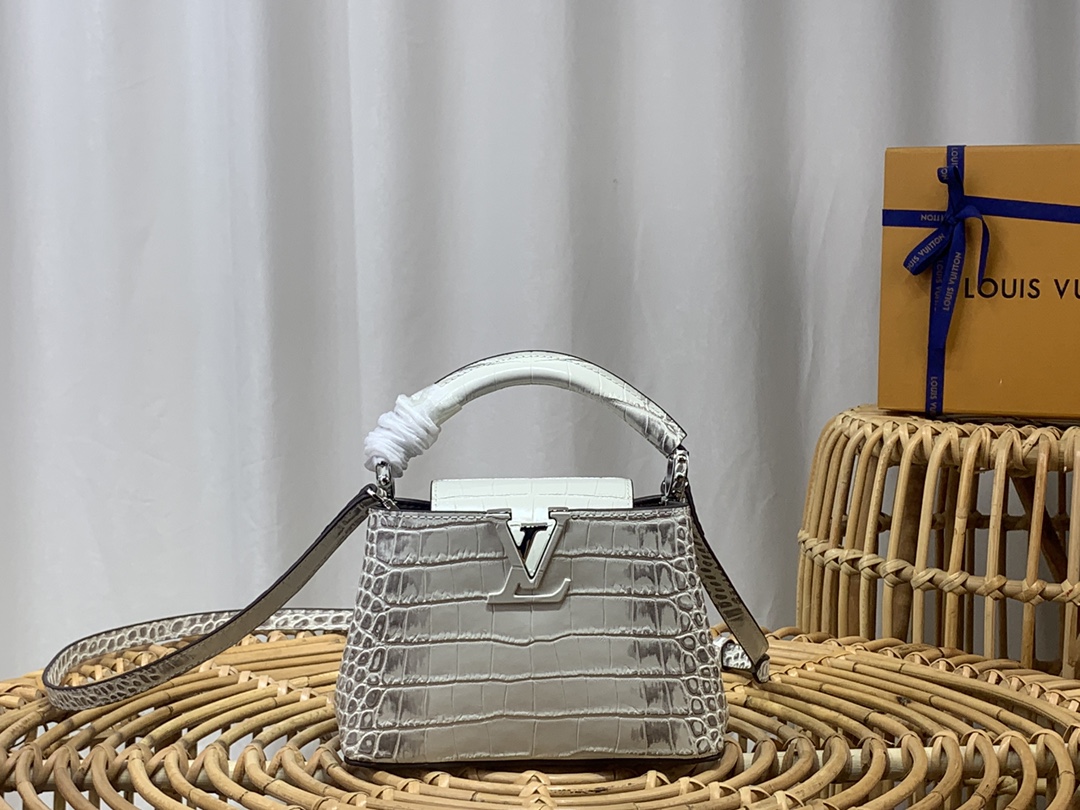 Louis Vuitton LV Capucines Bags Handbags White Crocodile Leather Goat Skin Sheepskin Mini N94227