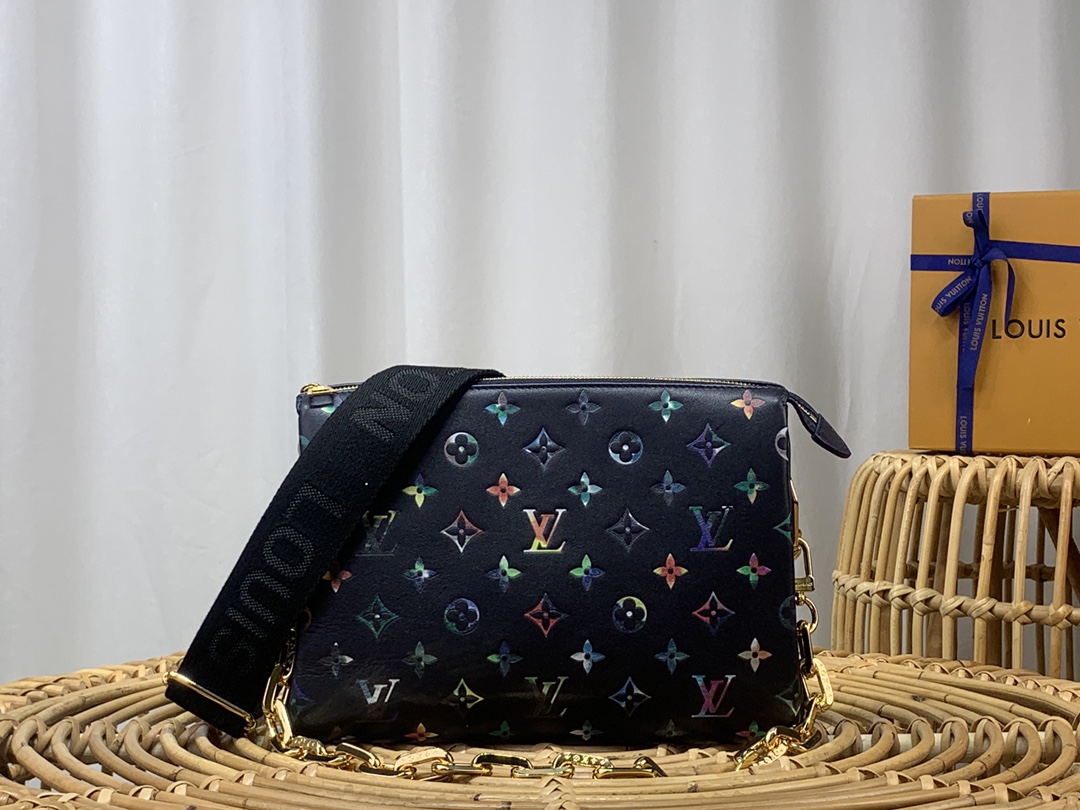 Louis Vuitton LV Coussin Bags Handbags Black Fabric Sheepskin Chains M21353