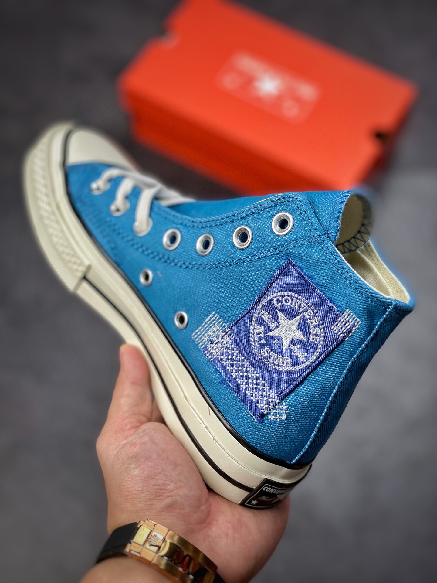 Converse Converse Chuck Taylor All Star 1970s High ”Blue/Desert Patchwork” Retro Samsung Elevation Help Casual Sports Vulcanized All-Match Sneakers A00733C