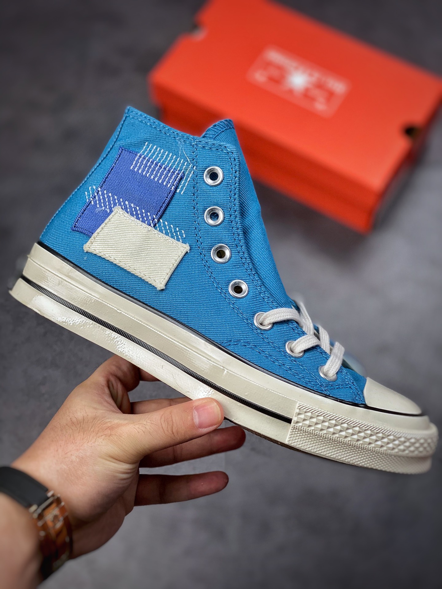 Converse Converse Chuck Taylor All Star 1970s High ”Blue/Desert Patchwork” Retro Samsung Elevation Help Casual Sports Vulcanized All-Match Sneakers A00733C