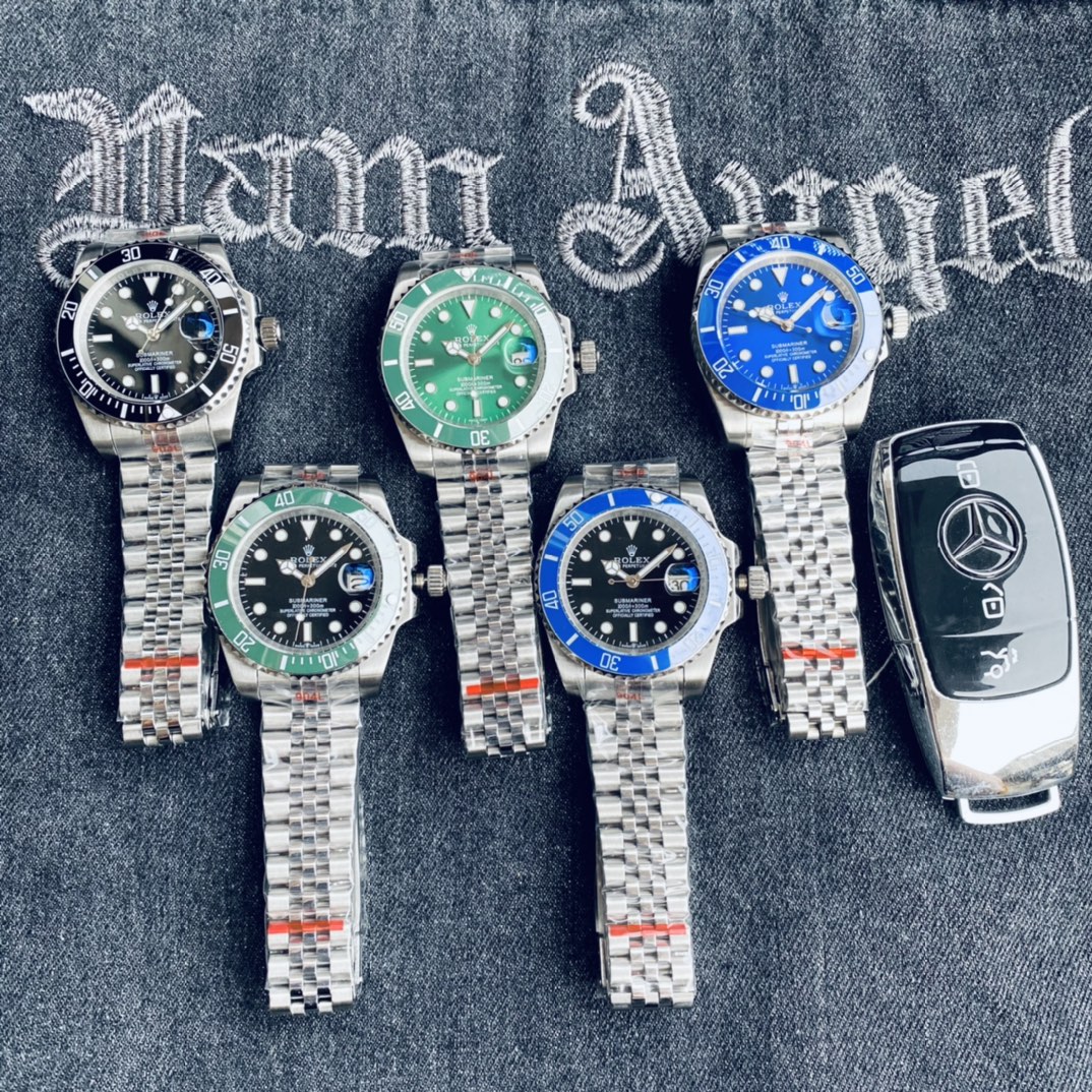 J5  品牌： 劳力士 Rolex  荧光: 官方荧光效果 类型：3针水鬼潜水系列陶瓷圈男表 表带：顶级进口316精钢保险扣表带 机芯：顶级进口机械机芯 镜面：顶级进口防伪标水晶镜面 尺寸：直径40mm