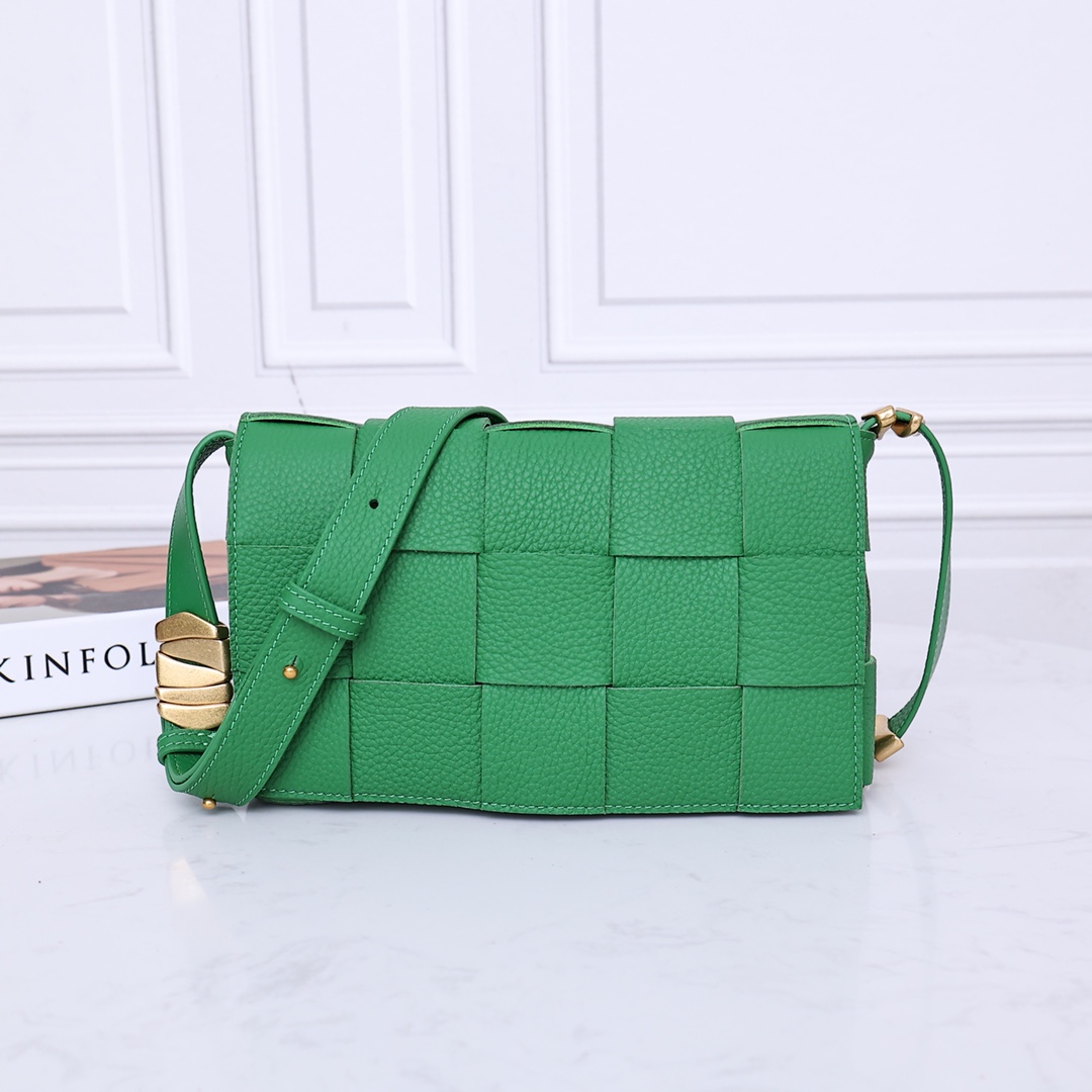 Bottega Veneta Cassette Intrecciato Lambskin Leather Metal Hardware Shoulder Bag