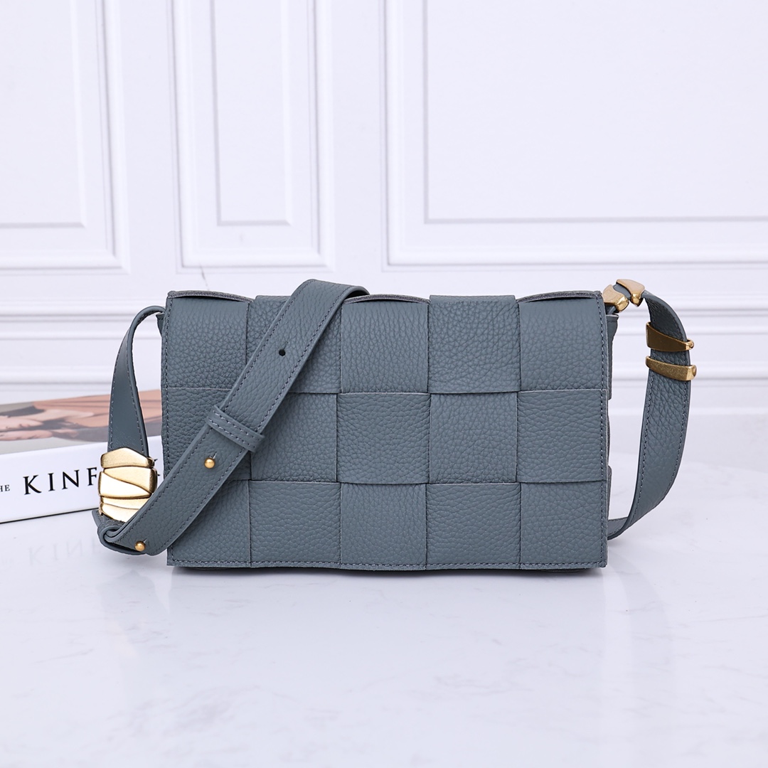Bottega Veneta Cassette Intrecciato Leather Shoulder Bag with Metal Hardware