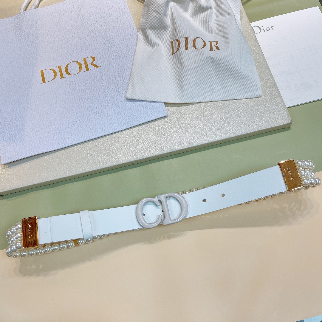 Dior Caro Belts White Calfskin Cowhide