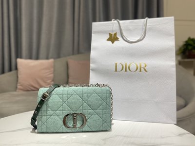 Dior Caro Wholesale
 Bags Handbags Green Silver Embroidery Linen Chains