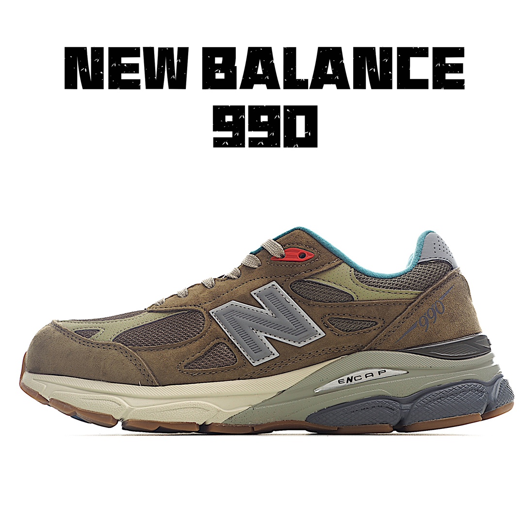 G5  公司级别 Bodegar x NB新百伦New Balance Made in USA M990V3″Here to Stay”三代系列低帮美产血统经典复古休闲运动百搭老爹跑步鞋“灰咖绿色”